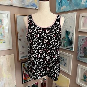 Bebe Y2K Logo Heart Print Tank Top Black Pink Graphic Sleeveless Size L